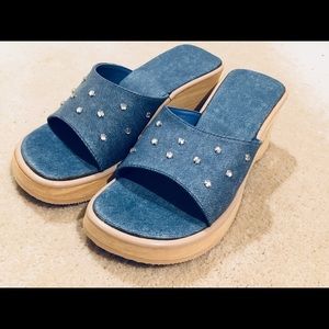 Denim platform slip ons